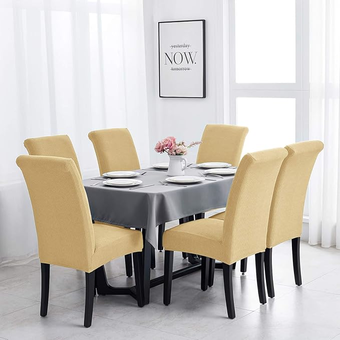 Joccun Chair Covers for Dining Room Set of 4,Dining Chair Slipcovers Stretch Dining Room Chair Covers Seat Protector,Washable Parsons Chair Cover for Home,Hotel(Parmesan,4 Pack)-Ruum Studio Home