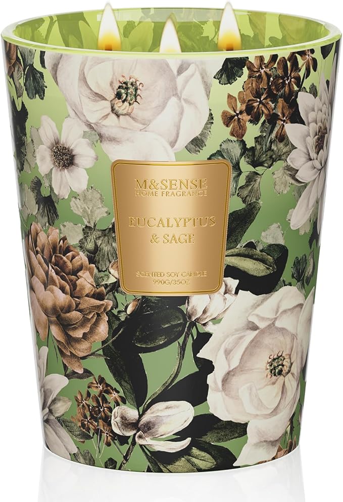 M&SENSE Eucalyptus Sage Scented Candle, 35oz 150H Long Lasting, 3-Wick Natural Soy Candles Aromatherapy Relaxing Sleep, Home Fragrance Housewarming Gifts-Ruum Studio Home