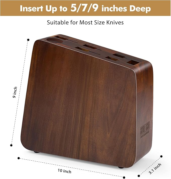 Magnetic Knife Block 10 x 9 Inches, Double Sided Magnetic Knife Holder and Kitchen Knife Organizer Storage, 7 Slots Acacia Wood Universal Knife Block for Chefs-Ruum Studio Home