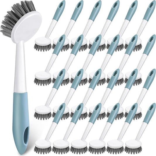 Patelai 24 Pack Kitchen Scrub Dish Brush with Long Handle Dish Scrubber with Stiff Bristles Scrub Brushes for Kitchen Dishes Washing Tools, Pots, Pans and Sink Cleaning (Celadon)-Ruum Studio Home
