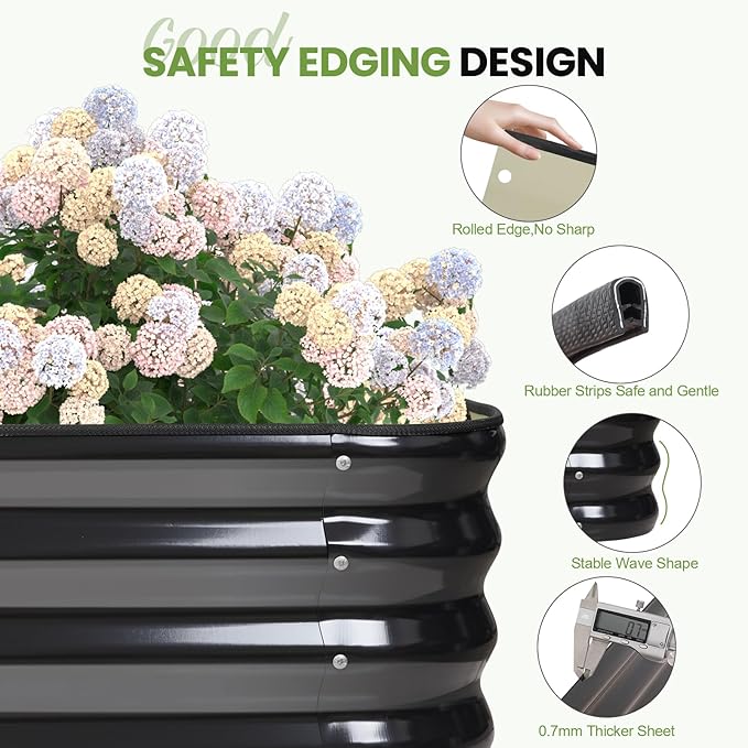 5-in-1 Adjustable Raised Garden Bed Kit | Galvanized Planter Boxes for Vegetables, Flowers | 12" Tall, Multiple Sizes (8x3x1ft, 9x2x1ft, 10x1x1ft, 6x5x1ft, 7x4x1ft) | Outdoor Metal Raised Bed, Grey-Ruum Studio Home