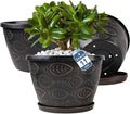 3 Pack Flower Pots Outdoor 11 Inch Plant Pots Indoor, Large-Plastic-Plant-Flower-Planters-Pots with Drainage Hole & Tray, Modern Decorative Garden Pot with Saucer(Brown)-Ruum Studio Home