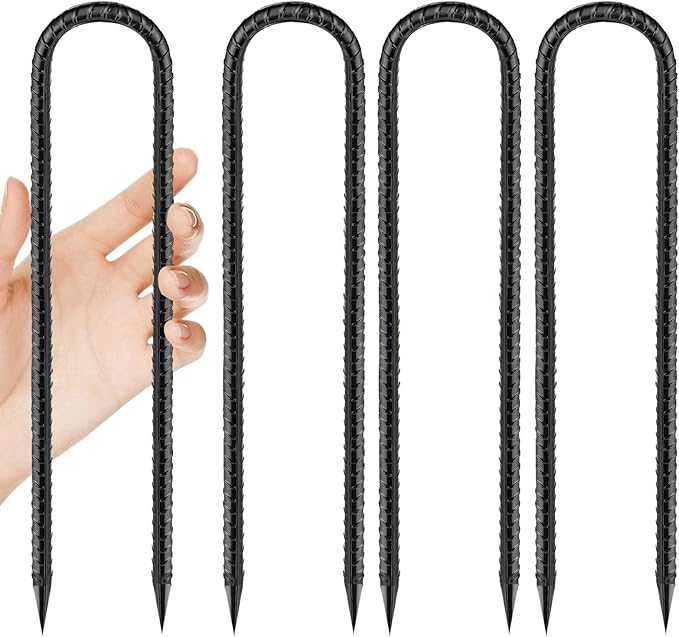 Rebar-Stakes-12-Inch, Ground Stakes Heavy Duty U-Hook Black Coated Anti-Rust Heavy Duty Ground Anchors for Garden Dog Fence Chicken Coop Christmas Decorations Deer Fence 4pcs-Ruum Studio Home