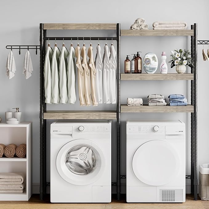 CABIHOME Heavy-Duty Laundry Shelf with Drying Racks | Space-Saving Adjustable Over-Washer Storage Organizer | 4-Tier Bathroom & Laundry Room Shelving Unit (Engineered Wood, 28")-Ruum Studio Home