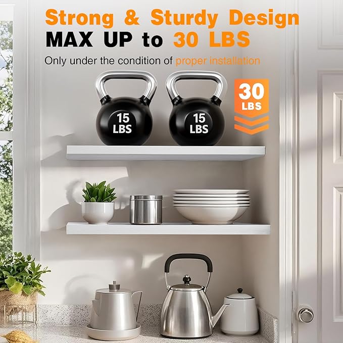 BAYKA Floating Shelves, 48 inches Long Heavy Duty Wall Mounted Rustic Wood Shelves for Bathroom, Bedroom, Living Room, Kitchen, Office, Hanging Shelf for Books/Storage/Decor(White,Set of 2)-Ruum Studio Home