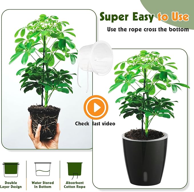 Self Watering Pots for Indoor Plants, 6-Pack 5'' Self Watering Planter with Drainage Holes, Small African Violet Pots with Water Indicator, Clear Wick Orchid Pot, Black-Ruum Studio Home