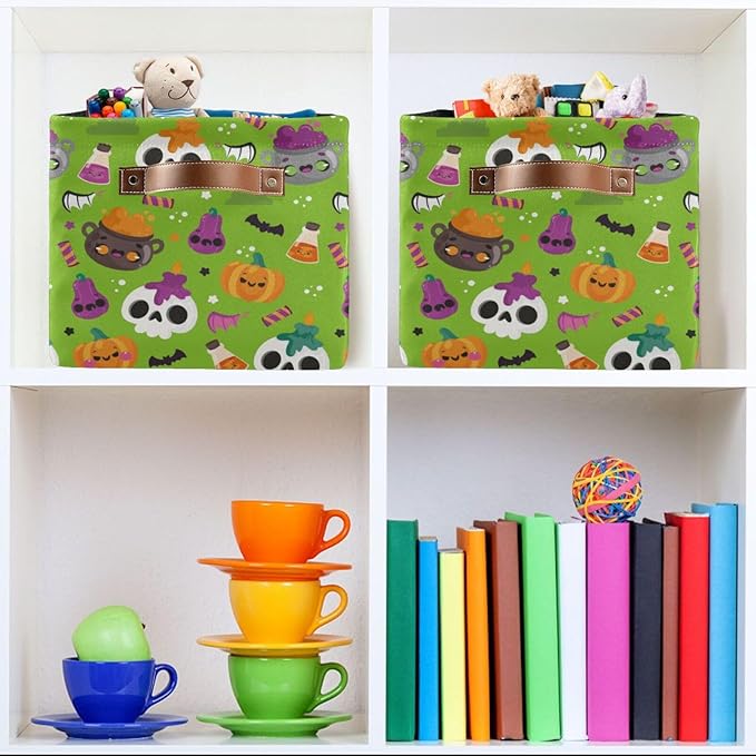 Storage Basket Bin Halloween Horror Pumpkin Organizer Basket Collapsible Shelf Basket Cube with handle for Nursery Bedroom Bathroom-Ruum Studio Home