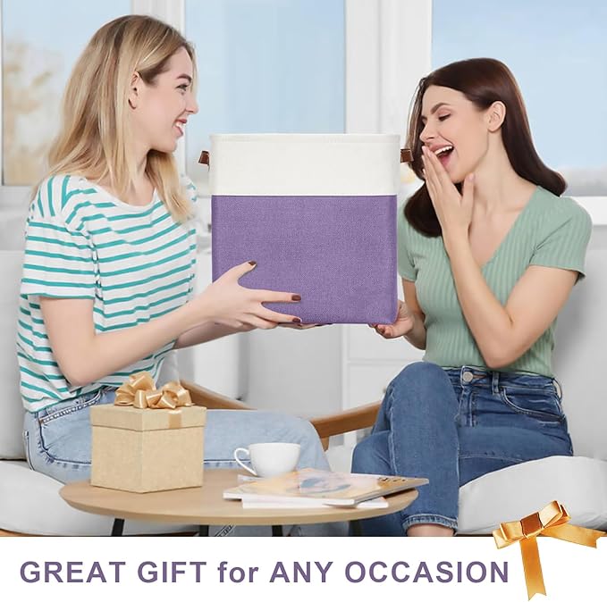 13x13 Cube Storage Bins, Collapsible Fabric Storage Box, 4 Pack Closet Baskets with Handles for Organizing, Shelf, Toys, Clothes, Home, Office, Nursery (Purple&White)-Ruum Studio Home