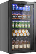 Beverage Refrigerator and Cooler, 126 Can Mini fridge with Plastic Door, Beverage Cooler with Digital Temperature Display & Adjustable Shelves for Soda Beer or Wine, Black-Ruum Studio Home