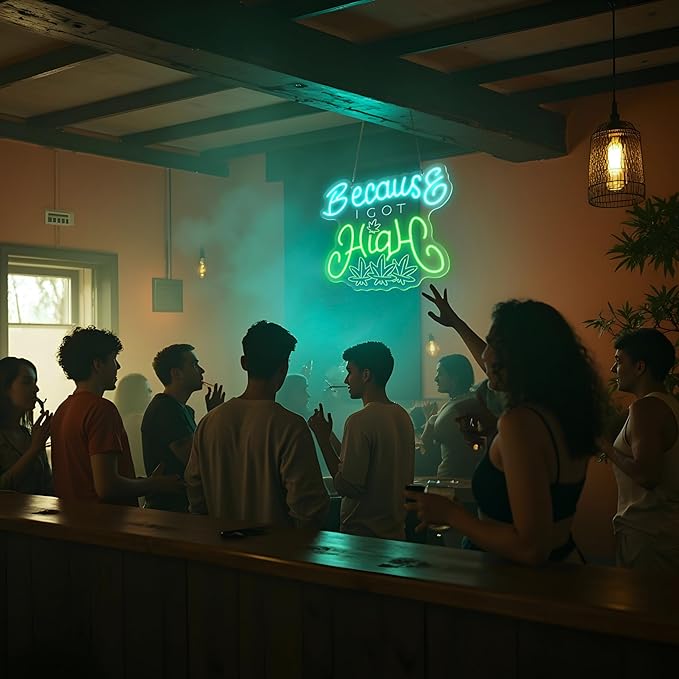 Leaf Neon Sign, Because I Got High Neon Signs for Wall Decor, Dimmable Acrylic Neon Lights for Living Room Bedroom Bar Pub Club Man Cave Game Room Hotel Party Decorations-Ruum Studio Home