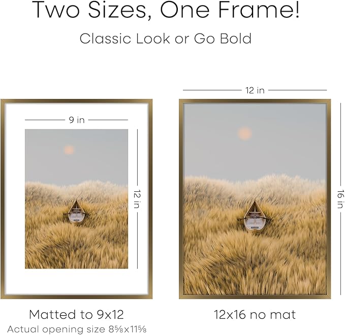 Homeforia 12x16 Picture Frame Bronze, High End Metal 12x16 Brass Poster Frames with Mat 9x12 Photo, 12 x 16 Bronze Frame Matted to 9 by 12 Print, 16by12 Thin Frames, Tempered Glass, Wall Kit, Set of 1-Ruum Studio Home