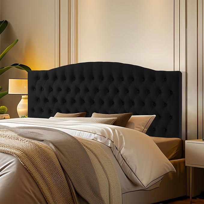 Velvet Upholstered Headboard King/Cal King Size Latest Model Wall Mount, Bed Frame Mount, Featuring High-Density Sponge Padding, Luxury Texture Easy Assembly Comfort and Style-Black-Ruum Studio Home