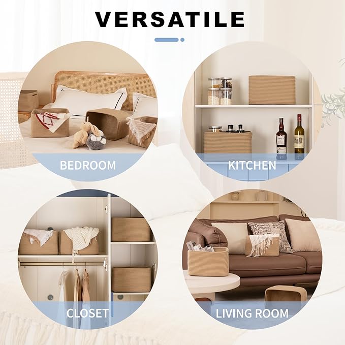 4 Pack Storage Baskets for Organizing, Woven Baskets for Shelves - Perfect for Toys, Books, Towels, and Clothes, Durable Gift Basket Bins Toy Storage, 12.7''L x9''W x7.8''H, Jute-Ruum Studio Home