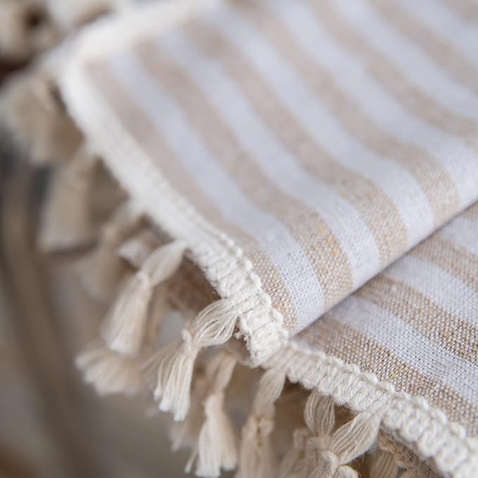 Sutuo Home Boho Curtain 84 Inches Length, Beige Stripes Print Curtain with Handmade Tassels, Rod Pocket Window Treatment Vintage Rustic Bohemian Farmhouse Drape for Bedroom 1 Panel 59" W x 84" L-Ruum Studio Home