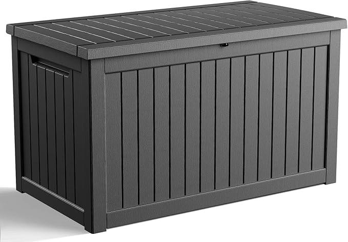 230 Gallon Outdoor Deck Box,Storage Lockable Waterproof Patio Furniture,Garden Tools,Cushions,Pool Accessories Outside Storage Resin Box(Black)-Ruum Studio Home