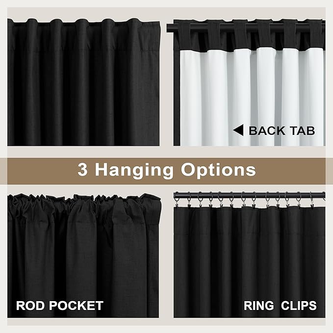 Linen Black Out Curtains 45 Inch Long 2 Panels Burg for Bedroom Windows Back Tab Heat Blocking Room Darkening Insulated Kitchen 40 Soundproof Half Block Dark Short Length Curtain Bathroom Van Garage-Ruum Studio Home