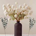 White Faux Flowers for Vase - Kiku 10 Stems & Eucalyptus, Fake Flowers Stems for Pottery Vase, Realistic Artificial Flowers, Pom Pom Balls for Aesthetic Room Decor, Floral Arrangements Centerpiece-Ruum Studio Home