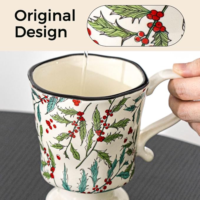 360ml -12.17oz Painted Cherry Fruit Ceramic Mug - Cute irish Coffee Glasses for Latte, Espresso - Gift for Women, Dishwasher Safe-Ruum Studio Home