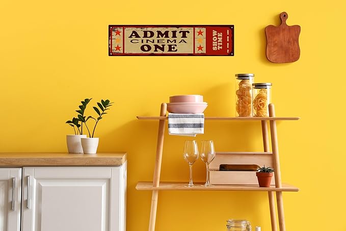 Tin Sign Cinema Vibes at Home Admit One Movie Ticket Funny Sign Vintage Carnival Inspired Metal Sign for Your Home Movie Theater 16x4 in-Ruum Studio Home
