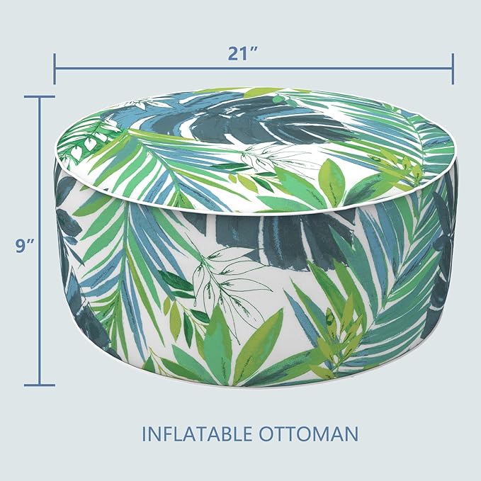 LVTXIII Outdoor/Indoor Round Inflatable Ottoman, All Weather Patio Footstool, Portable Footrest Seat for Patio Garden, Camping or Home, 21"x21"x9", Islamorada Blue Green-Ruum Studio Home