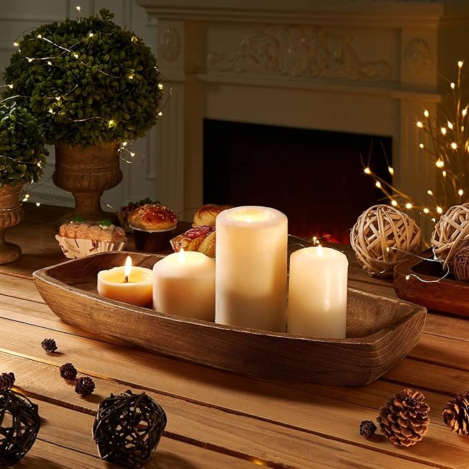 Uziass Wood Dough Bowl, 17.25"x 8.8" Hand Carved Wooden Dough Bowls for Decor Rustic Wood Dough Bowls Decorative Wooden Dough Fruits Bowl for Table Centerpiece Dining Living Room Home Kitchen Decor-Ruum Studio Home