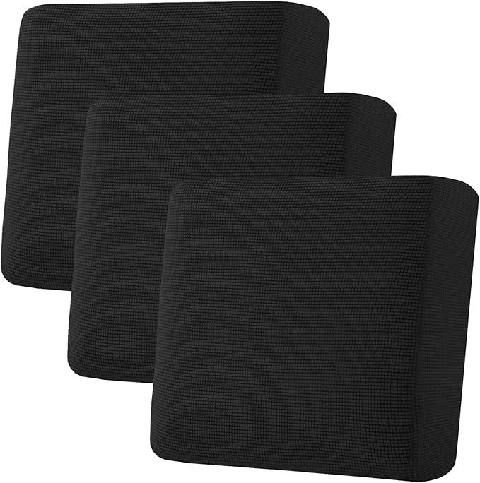 H.VERSAILTEX Super Stretch Individual Seat Sofa Covers Couch Slipcover Sets Thick Jacquard Textured Twill Fabric (3 Piece XL Cushion Covers, Black)-Ruum Studio Home