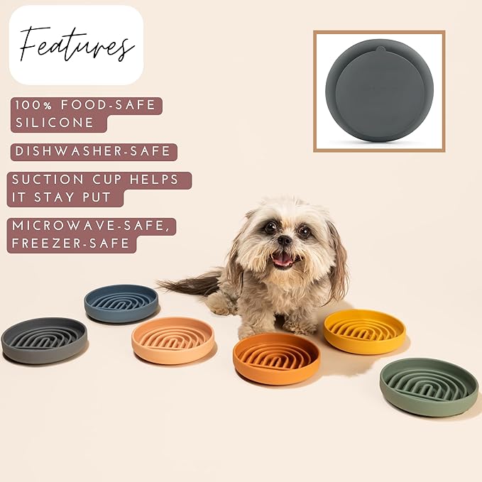 The Slowdown Bowl Silicone Slow Feeder for Cats & Kittens, Slow Eating Mealtime Solution with Modern Lick Mat Design, Reduces Gulping, Fits 1 Cup 6” Across x 1.25” Tall, Small-Spruce-Ruum Studio Home