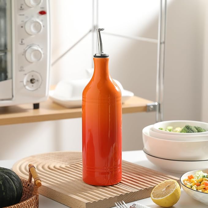 Sweejar Ceramic Olive Oil Dispenser Bottle, 20 Oz EVOO Oil and Vinegar Dispensing Bottle with Spout for Kitchen, Set of 1, 24 Fl Oz (Gradient Orange)-Ruum Studio Home