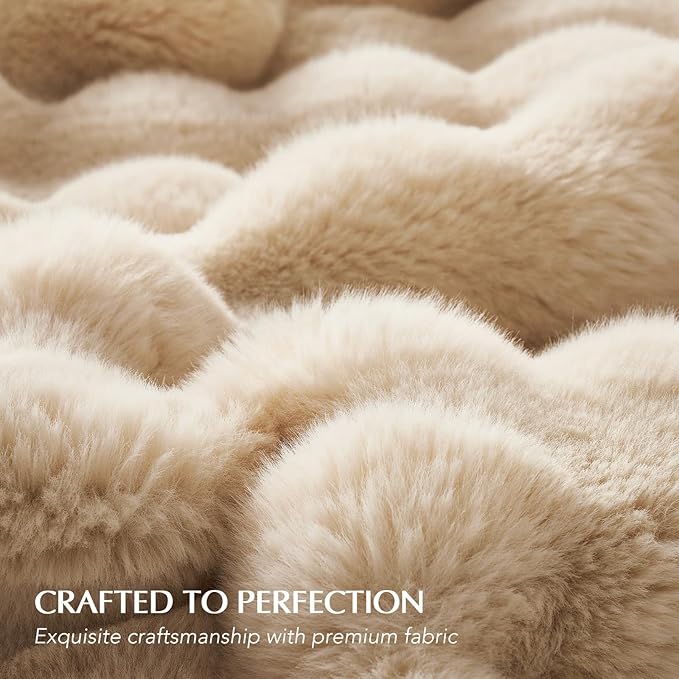 EVERGRACE Ultra Soft Luxury Fluffy Ridgeline Faux Rabbit Fur Throw Blanket, Thick Warm Bubble Throw for Bed, Cozy Plush Reversible Blankets for Couch, Chair, Sofa, Cream, 80x90 Inches, 870 GSM-Ruum Studio Home
