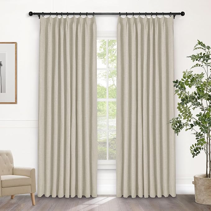 Macochico 52”Wx96”L 100% Blackout Curtains for Bedroom Living Room Nursery Ivory White Pinch Pleated Linen Curtains Farmhouse Burlap Drapes Thermal Window Panels with Hooks and Tieback 1 Panel-Ruum Studio Home
