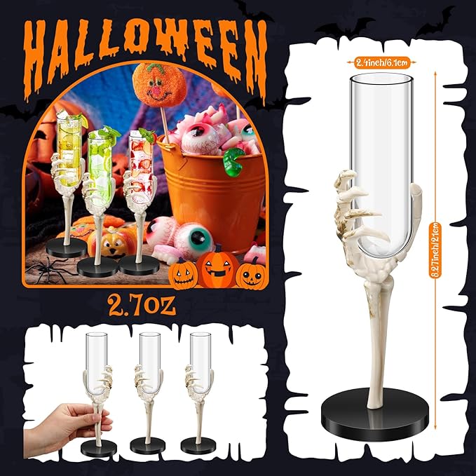 Yinkin 6 Pcs Halloween Skeleton Hand Wine Glass 2.7 oz Halloween Goblets with Skeleton Hand Plastic Champagne Flutes Spooky Creepy Cups for Haunted House Party Decorations-Ruum Studio Home