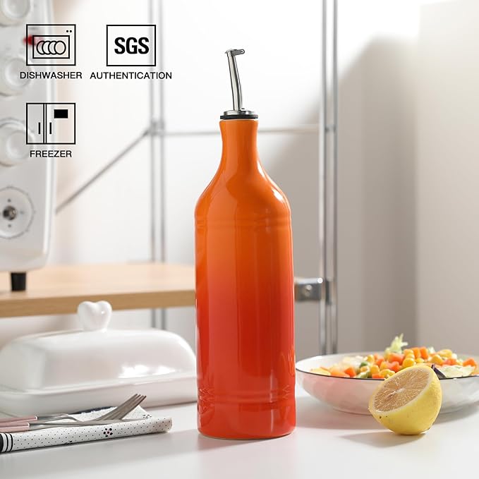 Sweejar Ceramic Olive Oil Dispenser Bottle, 20 Oz EVOO Oil and Vinegar Dispensing Bottle with Spout for Kitchen, Set of 1, 24 Fl Oz (Gradient Orange)-Ruum Studio Home