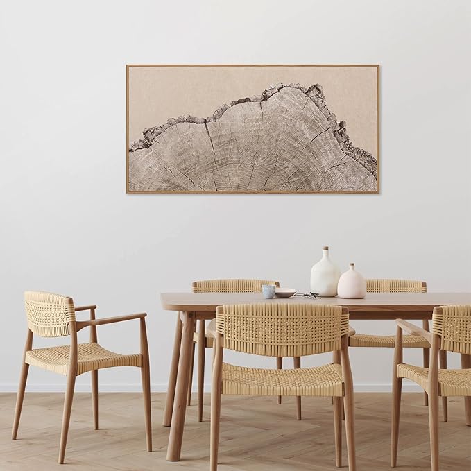 SIGNINART Large Tree Ring Framed Canvas Wall Art, Rustic Beige Wooden Wall Decor, Neutral Nature Wood Stump Artwork, Modern Art Prints for Bedroom Living Room Office 20"x40"-Ruum Studio Home