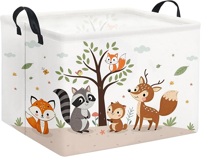 HIYAGON Rectangular Woodland Animal Basket Kids Baby Storage Basket Storage Bin Organizer Box Animal Room Decor(Spring Animal)-Ruum Studio Home