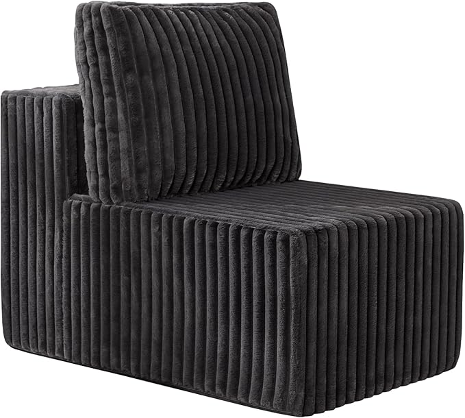 Single Sofa 1 Seat Couch with Deep Seat Memory Foam Cloud Chair with Pillows Large Sofa with L Shape for Living Room Bedroom (Strip Grey, Single)-Ruum Studio Home