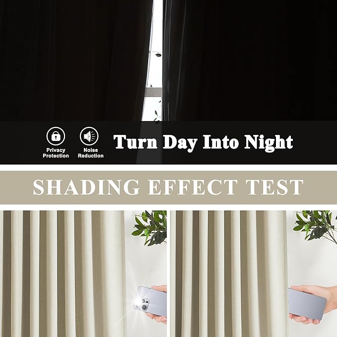 Vision Home Sand Pinch Pleated Full Blackout Curtains Linen Blended Room Darkening Window Curtains 72 inch for Living Room Bedroom Thermal Insulated Pinch Pleat Drapes with Hooks 2 Panel 40" Wx72 L-Ruum Studio Home