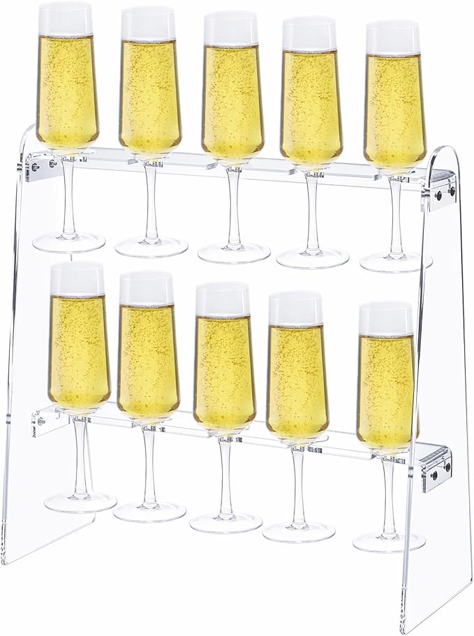 Tosnail 2-Tier Champagne Flute Glass Holder Stand, 10 Slots Champagne Flute Tabletop Stemware Hanging Display Rack for Party, Fits Up to 9 Inch Glasses-Ruum Studio Home