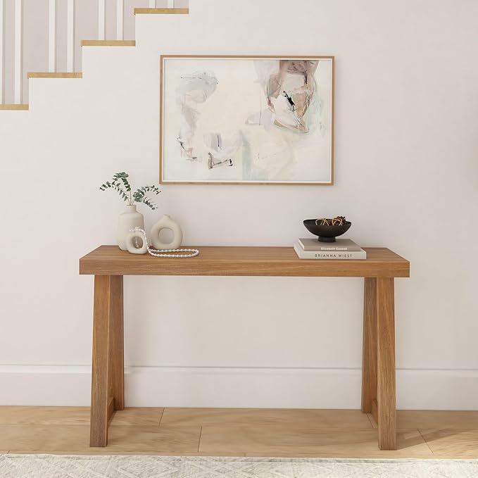 Plank+Beam Solid Wood Console Table, 56 Inch, Sofa Table, Narrow Entryway Table for Hallway, Behind The Couch, Living Room, Foyer, Easy Assembly, Pecan-Ruum Studio Home