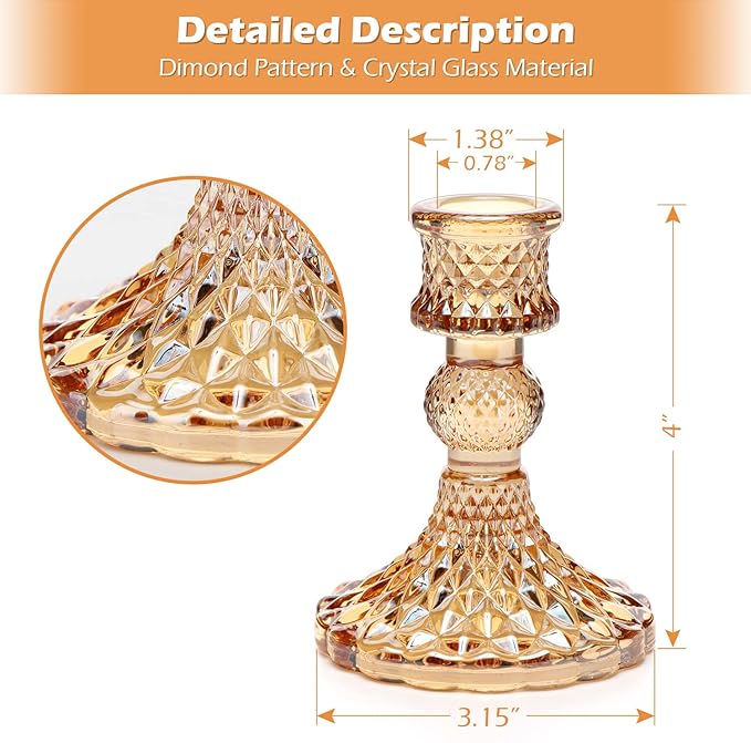 Candlestick Holders Set, 12Pcs 4" H Taper Candle Holders Bulk, Glass Candle Holders for Wedding, Festival, Party & Windowsill Decor, Gold-Ruum Studio Home