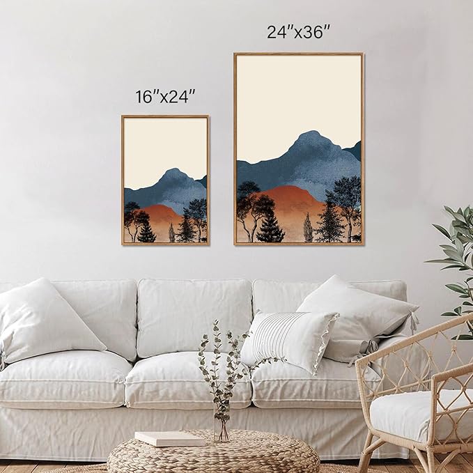 SIGNINART Boho Mountains Framed Canvas Wall Art Set of 3, Watercolor Nature Landscape Art Prints, Neutral Modern Sunrise Art Paintings, Green Forest Wall Decor for Living Room Bedroom Office 24"x36"x3-Ruum Studio Home