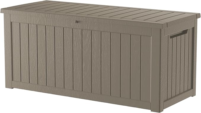 270 Gallon Outdoor Storage Box Patio Deck Box Waterproof, Resin Lockable Outside Large Storage Bin for Pool Cushion Furniture, Garden Tools UV-Resistant, Grey-Ruum Studio Home