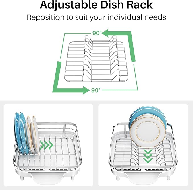 Dish Drying Rack, Expandable Dish Rack for Kitchen Counter, Stainless Steel Dish Drainer with Drainboard Set and Utensil Holder (White)-Ruum Studio Home