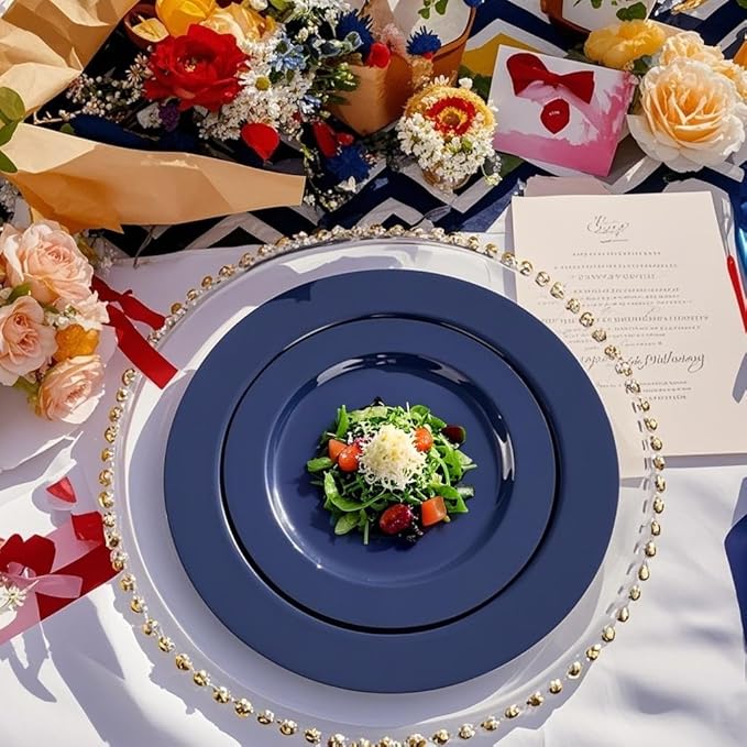 FLOWERCAT 60PCS Blue Plastic Plates - Heavy Duty Blue Plates Disposable (10.25" & 7.5") - serve for 30guest Birthday Party/Wedding/Father's Day/Memorial Day/Graduation-Ruum Studio Home