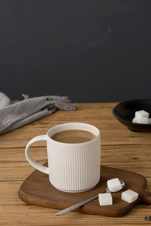 famiware Coffee Mug Set for 4, Star 12 oz Catering Mugs Cup Set with Handle for Coffee, Tea, Cocoa, Milk - Ceramic Stoneware Drinkware Set, Matte White-Ruum Studio Home