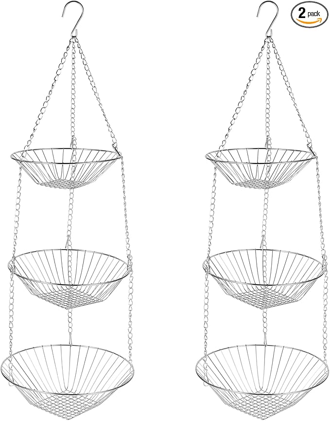 3-Tier Kitchen Wire Storage Basket Hanging Fruit Storage 2 Pack-Ruum Studio Home