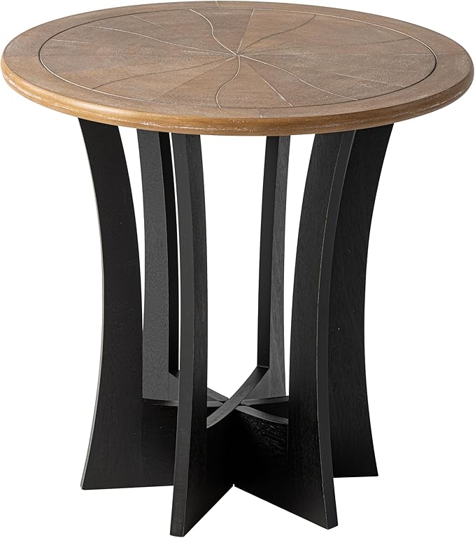 Farmhouse Round End Table with Criss-Cross Wood Legs, Rustic French Country Side Table for Dinning or Living Room, Modern, Black, Natural Wood-Ruum Studio Home