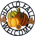 Metal Hanging Pumpkin Hello Fall Welcome Wreath Autumn Fall Harvest Decor for Front Door, Rustic Farmhouse Seasonal Thanksgiving Halloween Decoration-13''H-Ruum Studio Home
