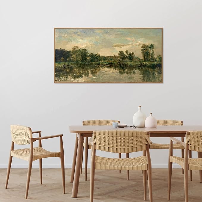 Tinonedraw Vintage Nature Framed Canvas Wall Art Set of 3, French Country Wall Decor, Rustic Landscape Farmhouse Art Paintings, Olive Green Trees Art Prints for Living Room Bedroom Office 20"x40"-Ruum Studio Home