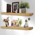 Solid Wood Floating Shelves Set of 2 - Natural, Warp & Crack Resistant 35.43 Inch Wall Shelf with Invisible Brackets Thicker, More Durable for Bathroom, Bedroom, Kitchen, Living Room (Wood, 35.43)-Ruum Studio Home