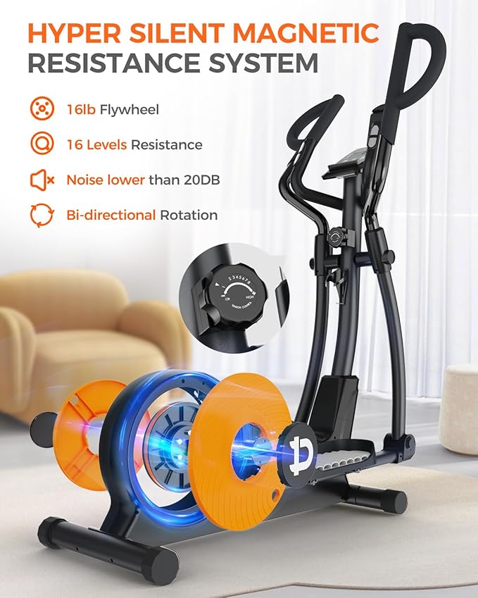 pooboo Elliptical Machine, Elliptical Exercise Machine with 16-Level Resistance&Hyper-Quiet Magnetic Driving System, Elliptical Machine for Home with LCD Monitor&15.5IN Stride, 350LBS Weight Capacity-Ruum Studio Home